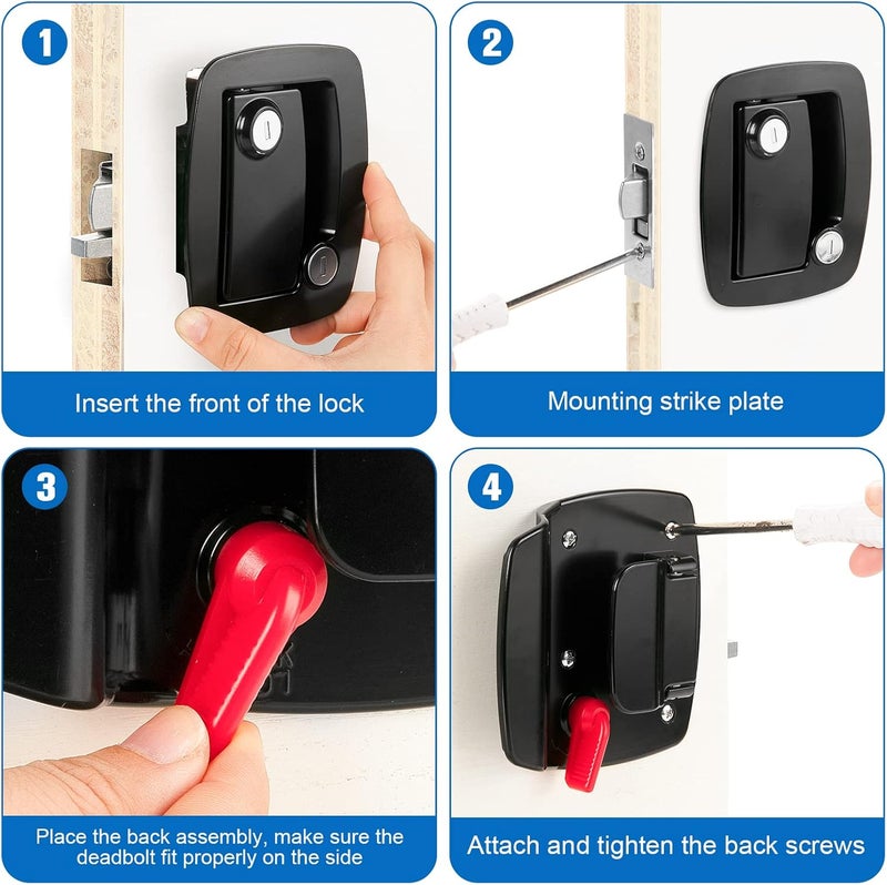 BEBOBLY 2 Packs RV Locks for Travel Trailers, RV Entry Door Lock with Paddle Deadbolt, 100% Zinc Alloy Metal Camper Door Latch Replacement Kit, with RV Keys for Camper Cargo Hauler, Black - Image 5